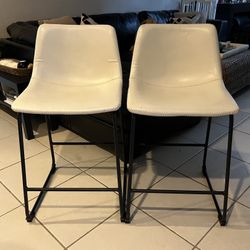 White Faux Leather Counter Bar Stools Set of 2