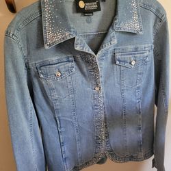 Christine Alexander Swarovski Crystals Blue Denim Jacket Women's Med. 