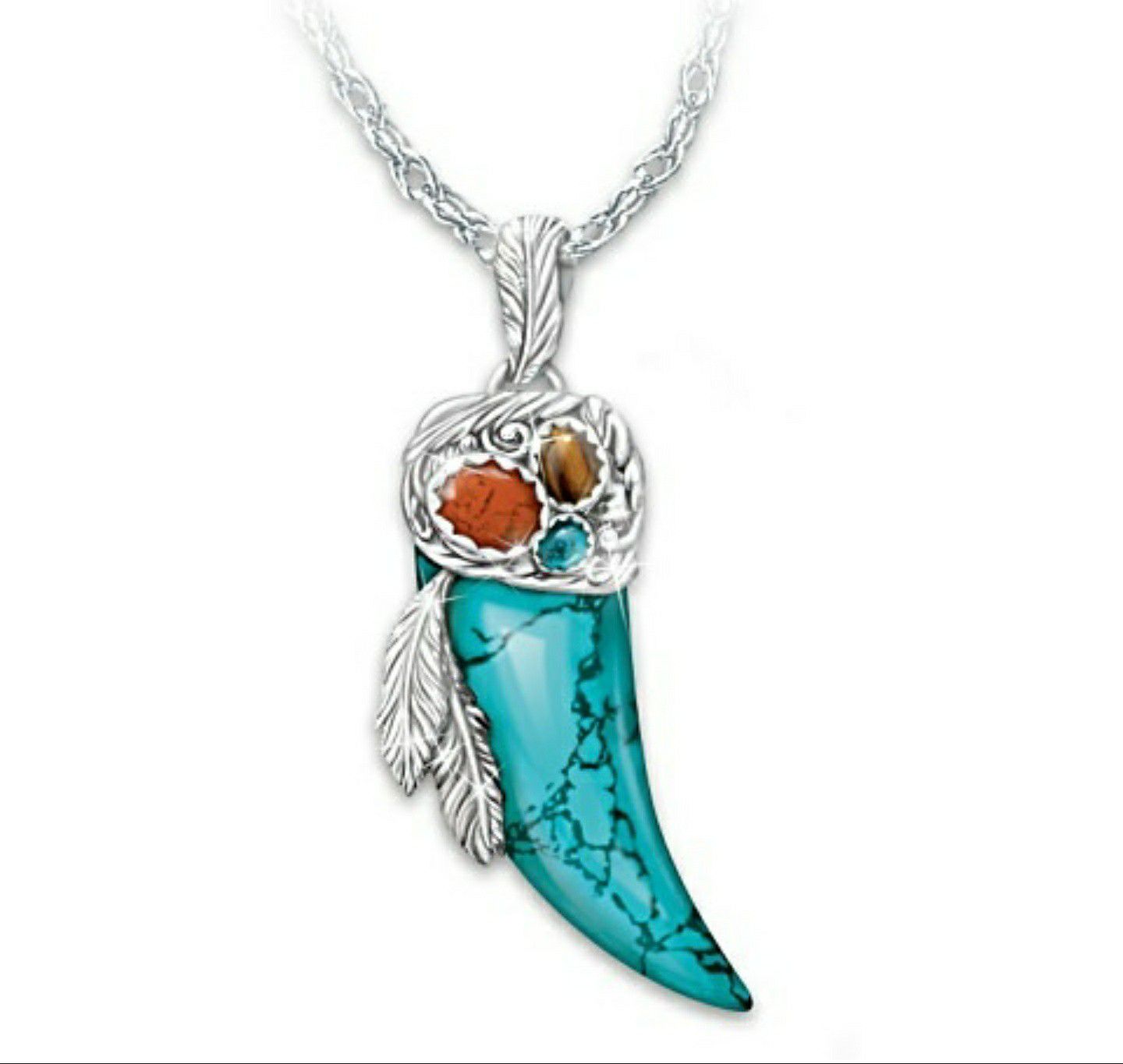 (Shipped Only) Buffalo Horn-Shaped Turquoise Necklace 925 SS