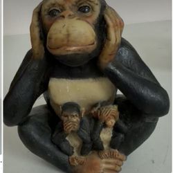 Vintage “See No Evil, Hear No Evil, Speak No Evil” Monkey Figurine – Unique Resin Statue