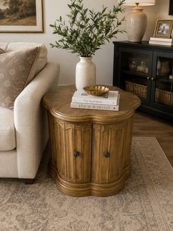 Wood Scallop Cabinet Side Table