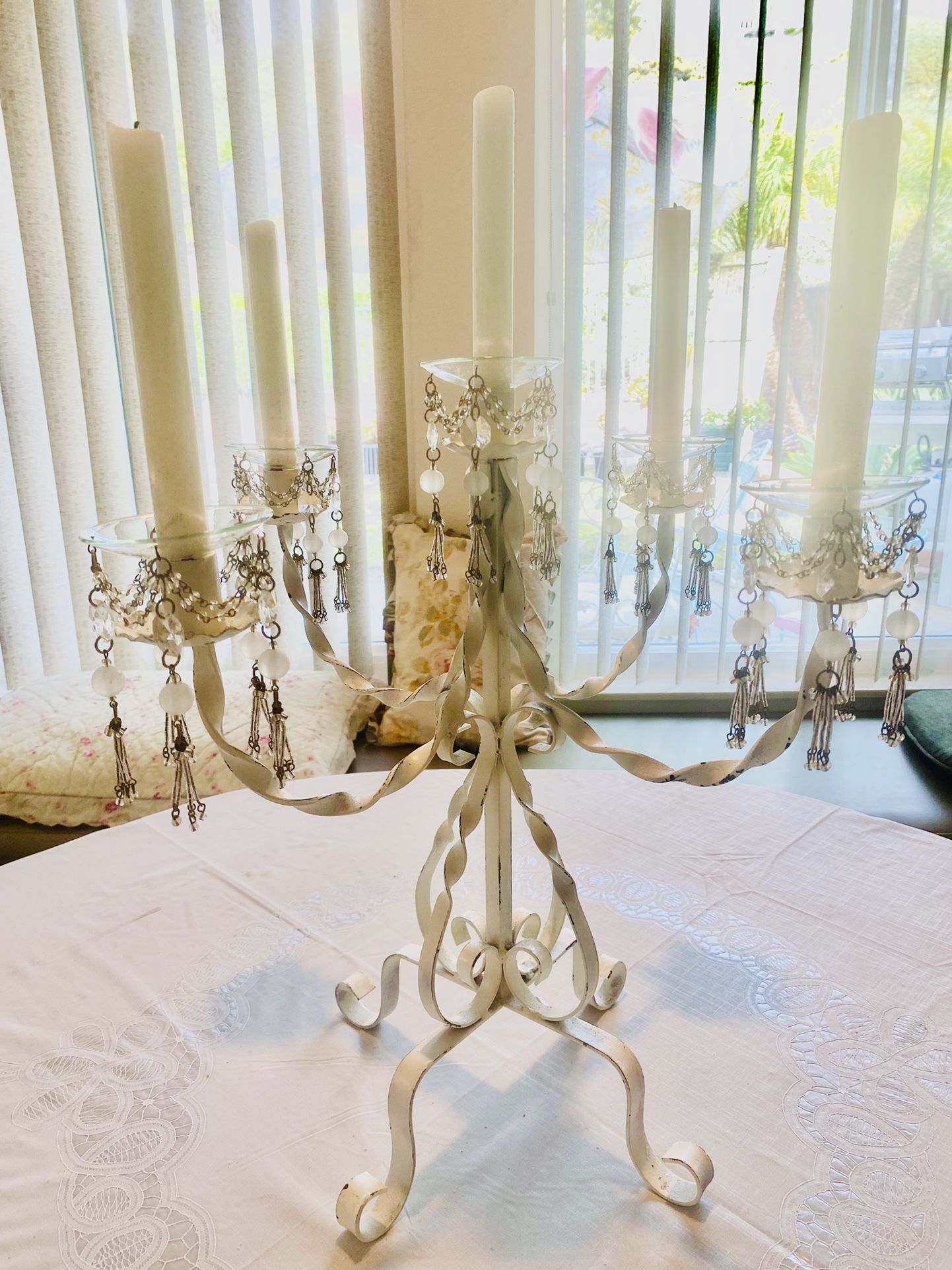 **** Lovely Shabby Chic Twisted Iron Candelabra - Pls Read Description ****