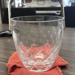 Christian Dior Crystal Glass Clear ETOILE Ice Bucket w/ Metal Chrome handle 6"