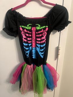 Neon Skeleton Halloween Costume Dress girls 10/11