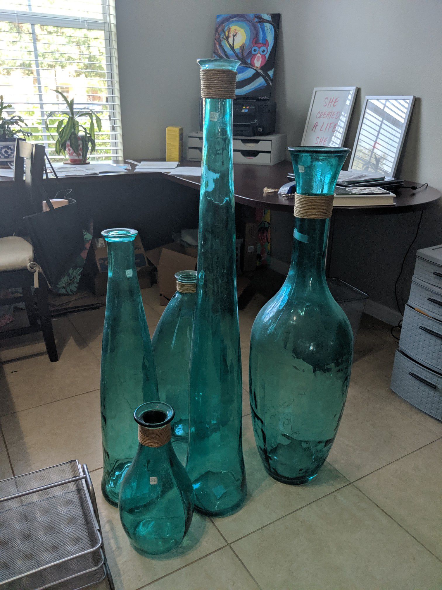 Glass vases teal