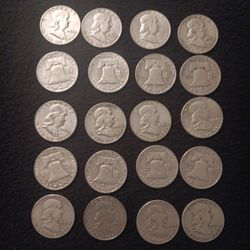 Roll of 20 Franklin Half Dollars