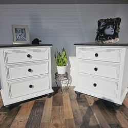 Ethan Allen Nightstand Set Refinished.  New Paint Natural White & Evony Stain 