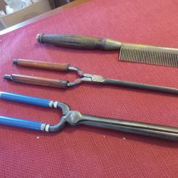 Antique hot irons and comb