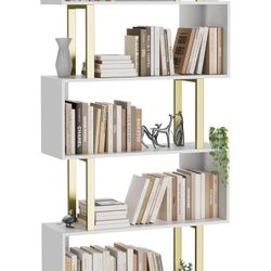 Gadroad 5 Tier Geometric Bookcase,S Shaped Bookshelf