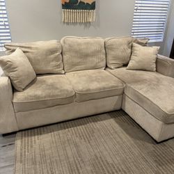 L Shaped Couch - Pullout Sleeper + Rug
