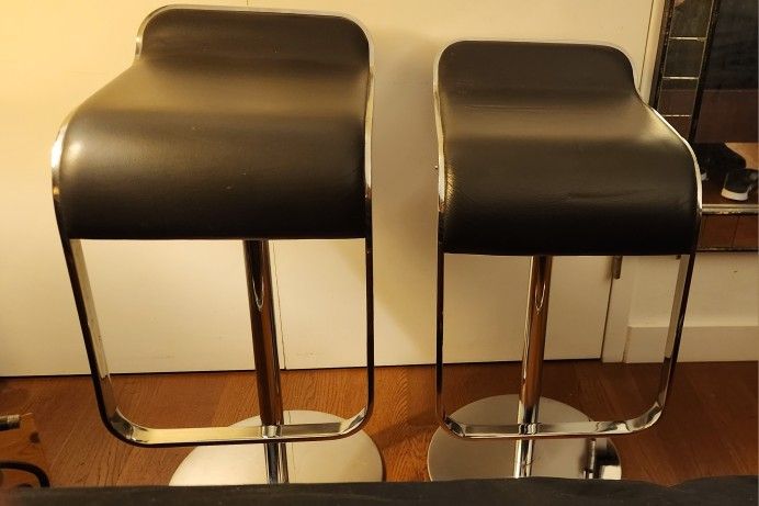 Two Leather Chrome Bar Stools