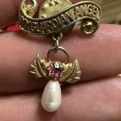My Guardian Angel Amethyst Gold Tone Vintage Lapel Pin