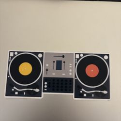 Laptop, turntable, DJ sticker