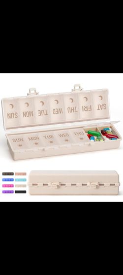 Foldable & Dual Protection] Weekly Pill Organizer 2 Times A Day with Etched Labels, AM PM 7 Day Medicine Container Box, Large Portable Week Travel Pil