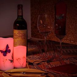 UNIVELA Candles Set of 3 Flameless 4" 5" 6" Unscented Tealight Butterfly Flower Plants Decor Real Wax Pillar Candle LED Lights 12 Color Changing 4H 8H