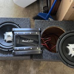 Car Audio Setup – (2) JBL 12” Subs w/ Boxes + Phoenix Gold RX250.1 Amp + Wiring Kit – Ready to Install!