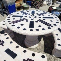 Concrete Mosaic Picnic Table with 3 Benches/ Outdoor Patio Furniture