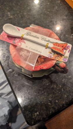 CornerRuby Garden Collection Ceramic Dish with Spoon