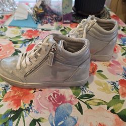 Nine West Women's High Top Hidden Wedge Sneakers, Silver