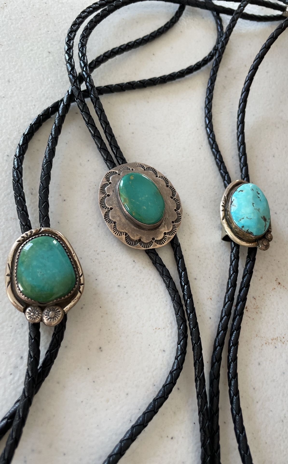 Three Turquoise Bo Lo Ties From New Mexico Old Pawn