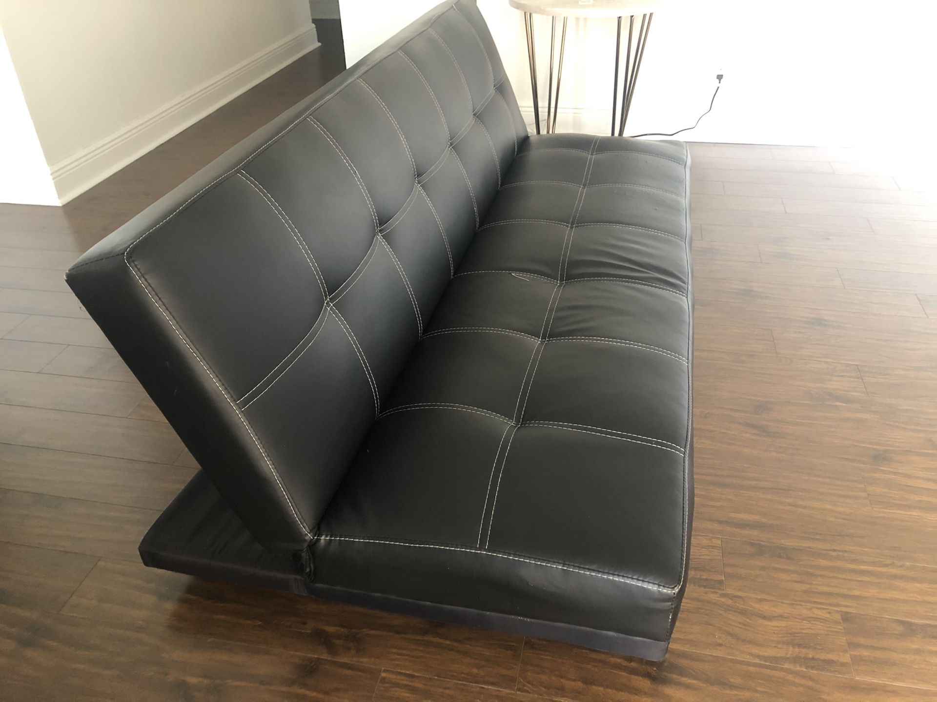 Black Leather Futon - Sofa Bed