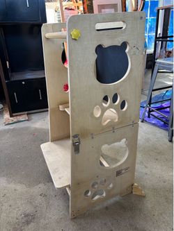 Wooden Kitchen Helper Stool with Blackboard