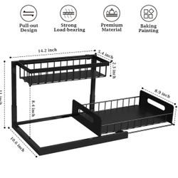  Pull Out  2 Tier Slide Out Sink Shelf, Black,