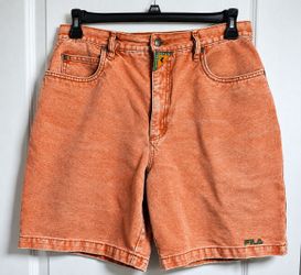 Vintage FILA Global Jeans Shorts Size 12 Orange Acid Wash 90s Y2K