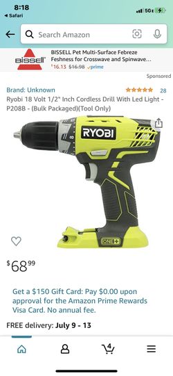 Ryobi 18 Volt 1/2" Inch Cordless Drill With Led Light - P208B - (Bulk Packaged)(Tool Only)