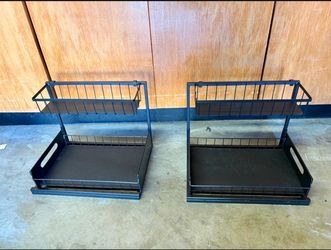 2-Tier Black Metal Cabinet Organizer Set of 2