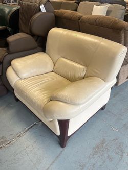 Plush cream leather marshmallow arm chair (in store)