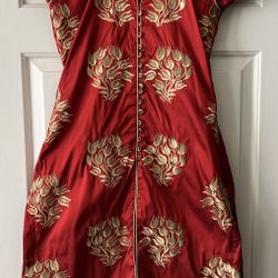 Red Baroque Brocade Suit Dress