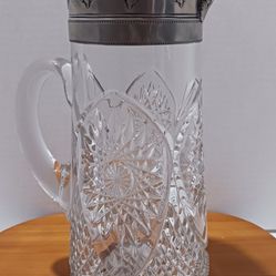 Vintage Cut Glass And Pewter Pitcher