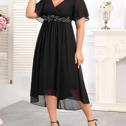 Black Chiffon High Low dress perfect for weddings/quinceanera's/ parties/prom