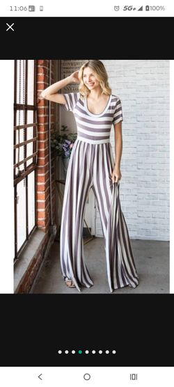 Black White Striped Wide Leg Jumpsuit - Pickup Only
