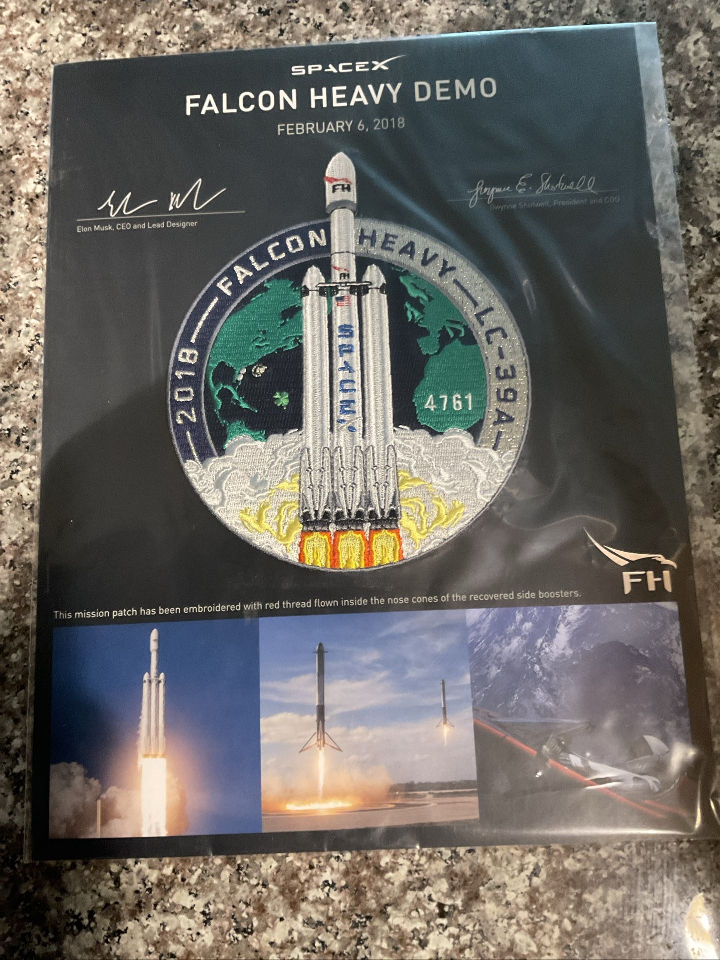 Space X Flown Thread Falcon Heavy Patch W/ Facsimile Signature & Numbered 