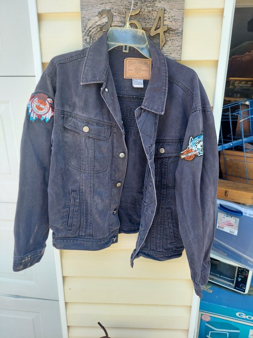 Vintage Todaysnews Denim Jacket With Harley Davidson Patches 