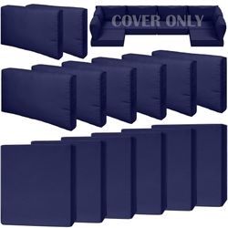14 Piece Outdoor Patio Waterproof Cushion Covers, Fits 6-Seat Wicker Rattan Sectional Couch Chair Furniture Cover Replacement Set - Fade-Resistant Pat