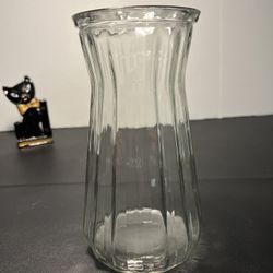 Vintage MCM Fluted Clear Glass Vase Panel Mold Flower Vase 4.5x9” 