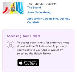 2 Tix Jason Mraz The Sound Thursday 10/30