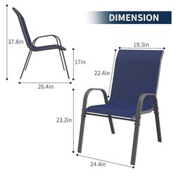Patio Chairs Set of 6, Outdoor Stackable Dining Chairs for All Weather, Navy Blue, Breathable Garden Outdoor Furniture for Backyard Deck