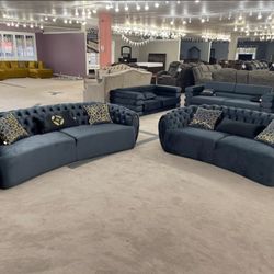 Victoria Petrol Green Velvet Living Room Set ( Sofa And Loveseat) Couch 