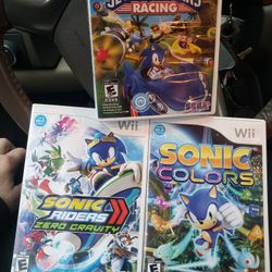 3 Nintendo Wii Sonic Games, Sonic Riders, Sonic All Stars, And Sonic Colors
