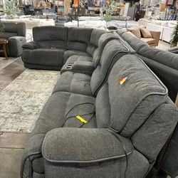 Grey Power Reclining Sectional