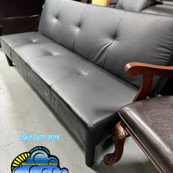 New Black Foldable Faux Leather Futon Bed 