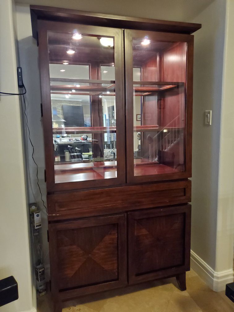 Two-piece walnut hutch with touch light