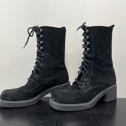 Black Suede Lace Up Boots. Women’s 7.5