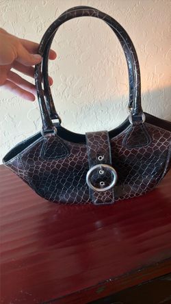 Brown Croc-Embossed Handbag with Buckle Detail