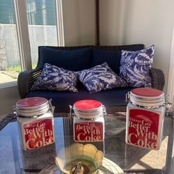 Set of 3 different size Coca Cola Flour/Sugar/Spice holders