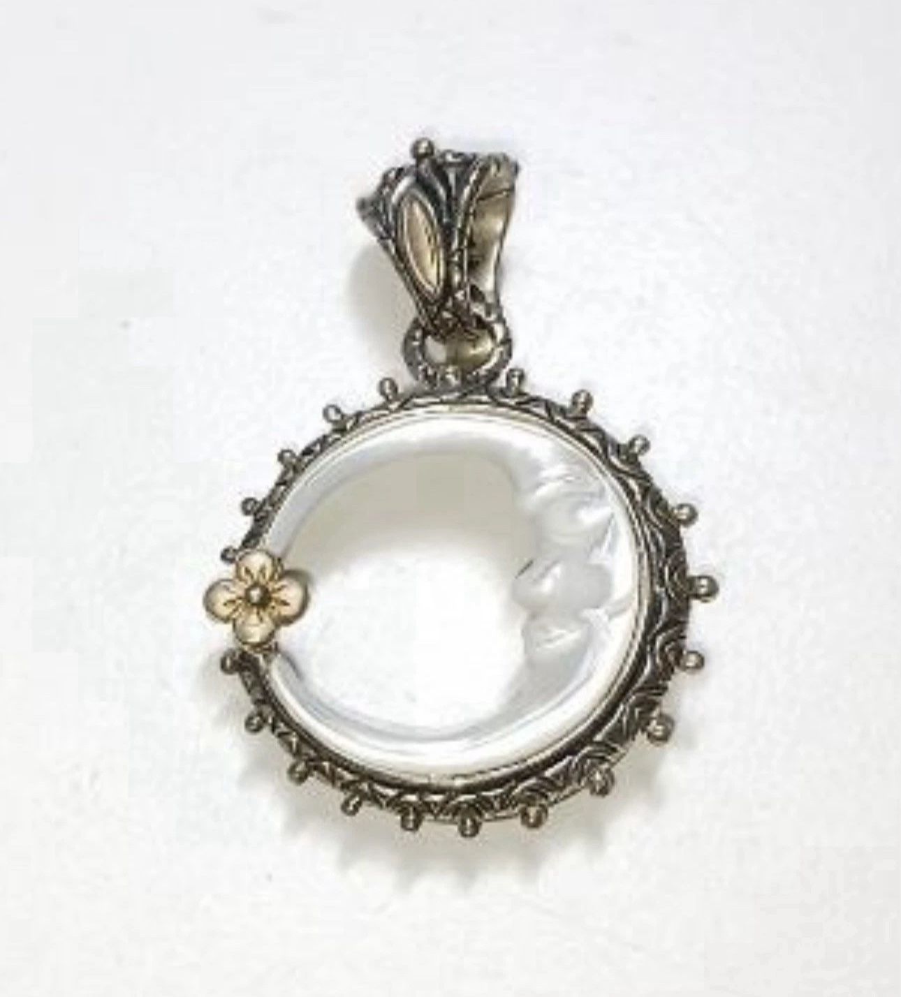 FREE SHIPPING! Barbara Bixby Pendant 925 Silver 18k Gold Mother of Pearl Crescent Moon Lot 260